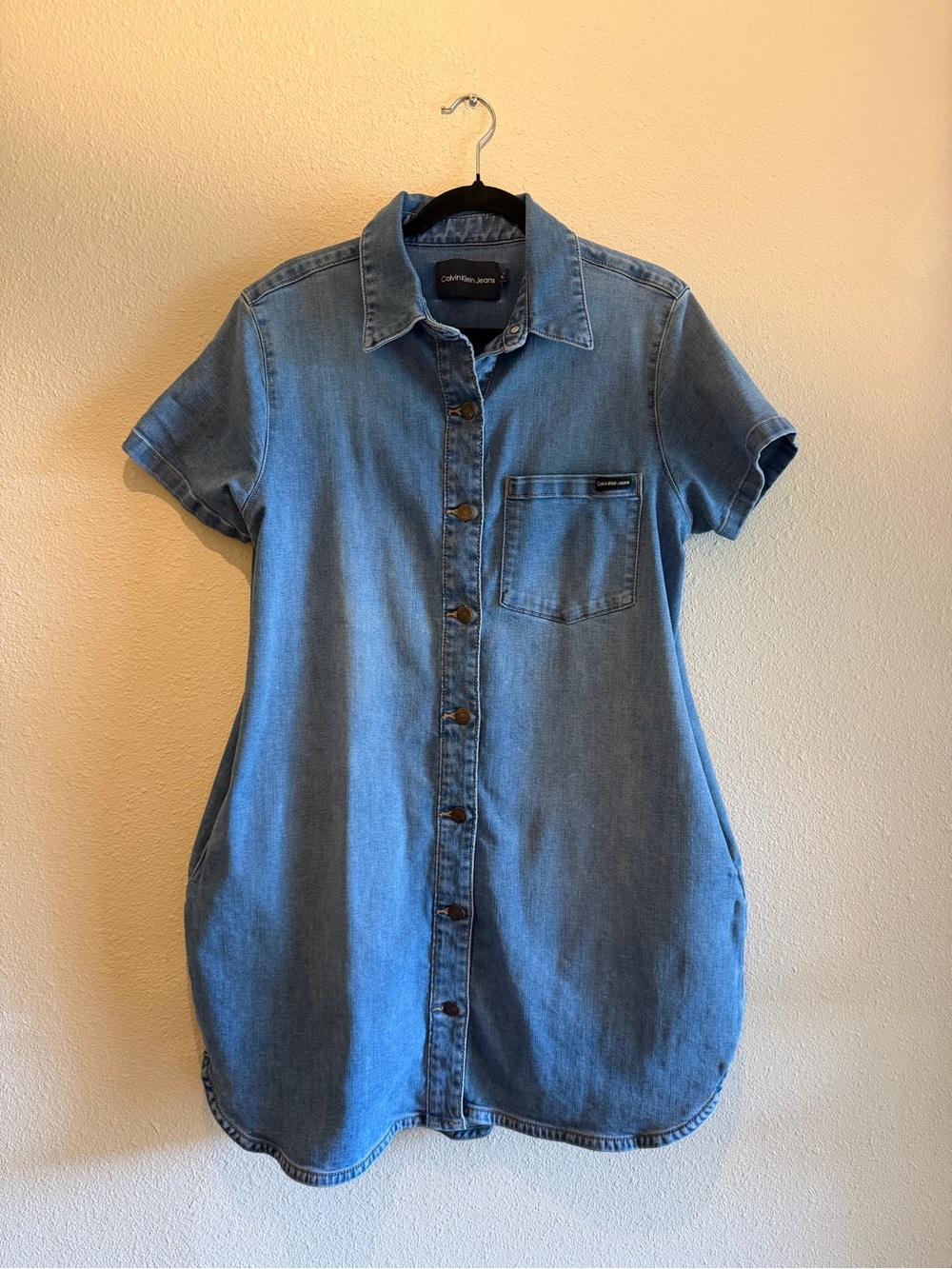 Calvin Klein Medium Blue Short-Sleeve Denim Button-Up Shirt Dress